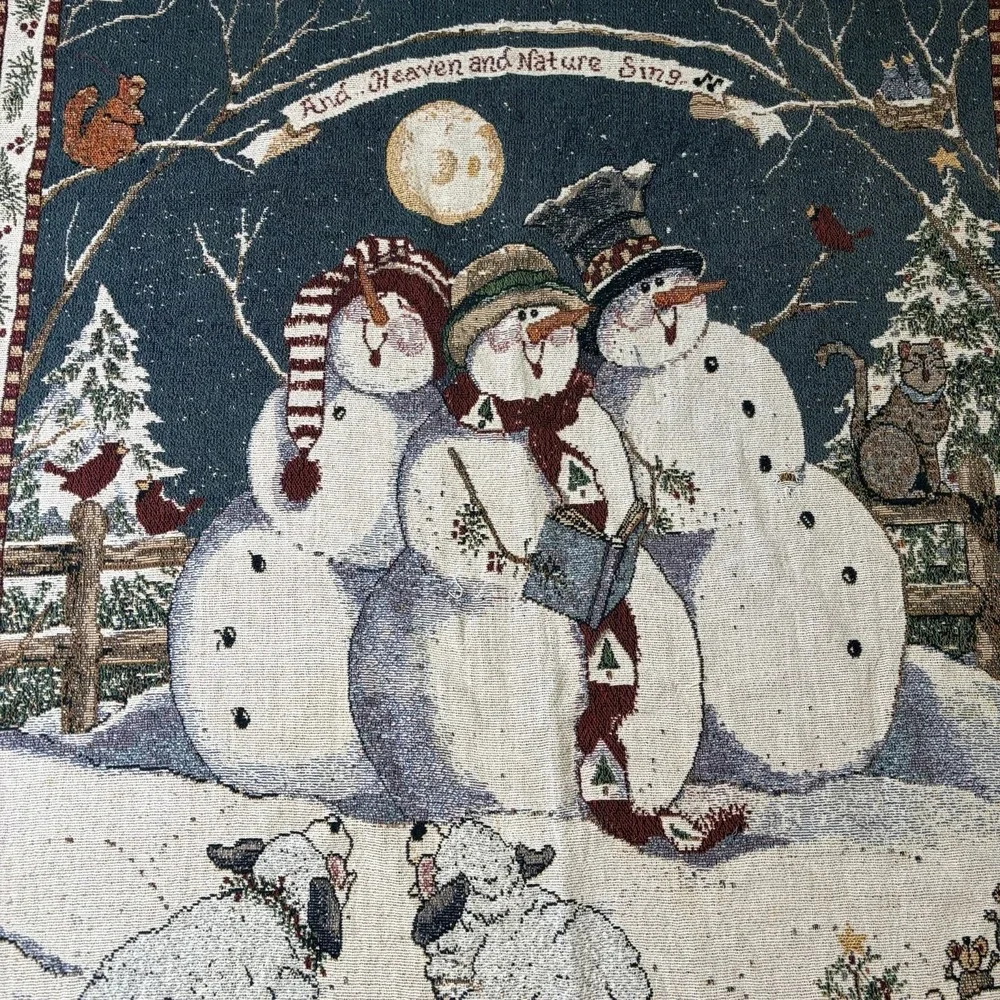 Christmas Tapestry Throw‎ Blanket Snowman Family Fringed Christmas Caroling